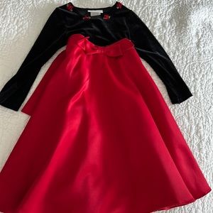 Bonnie Jean Stunner red Satin and black velvet dress Holiday 4